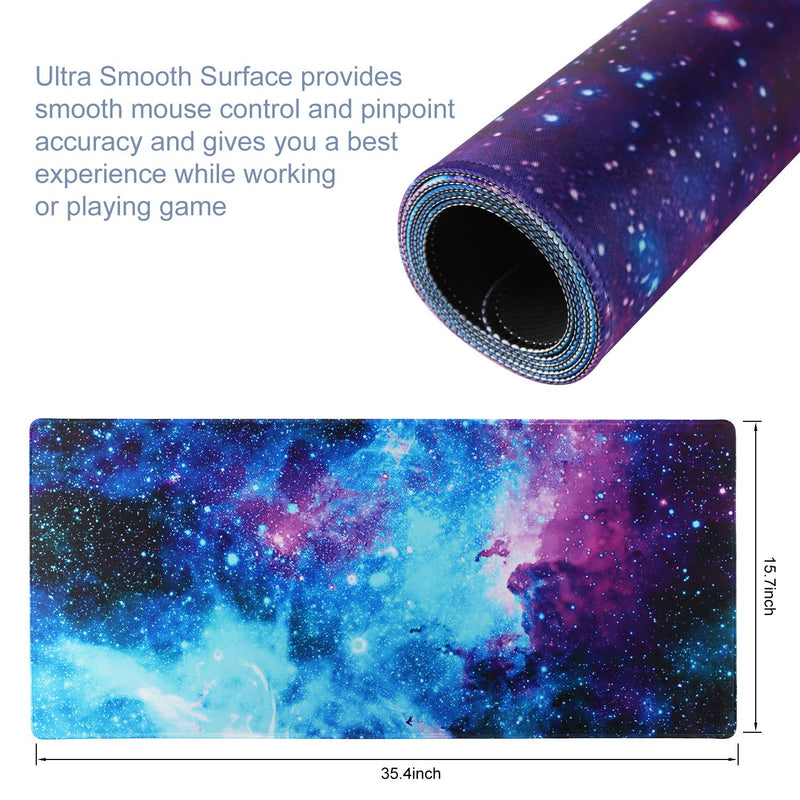 [Australia - AusPower] - Extended Gaming Mouse Pad Mat Large Desk Mat Non Slip Rubber Base Computer Desktop Laptop Keyboard Mouse Mat with Stitched Edges, 35.1 x 15.75 in Long XXL Waterproof Mousepad for Work Game, Galaxy Nebula Galaxy 