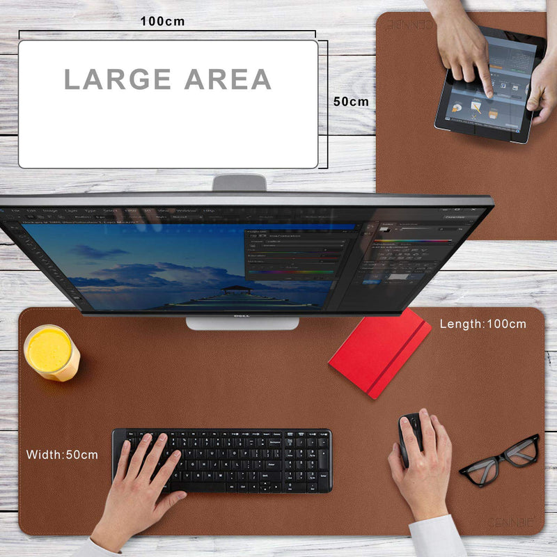 [Australia - AusPower] - CENNBIE Extended Leather Gaming Mouse Pad/Mat, Large Office Writing Desk Computer Leather Mat Mousepad,Waterproof - 39.3"x19.6" (Brown) 39.3" x 19.6" Brown 