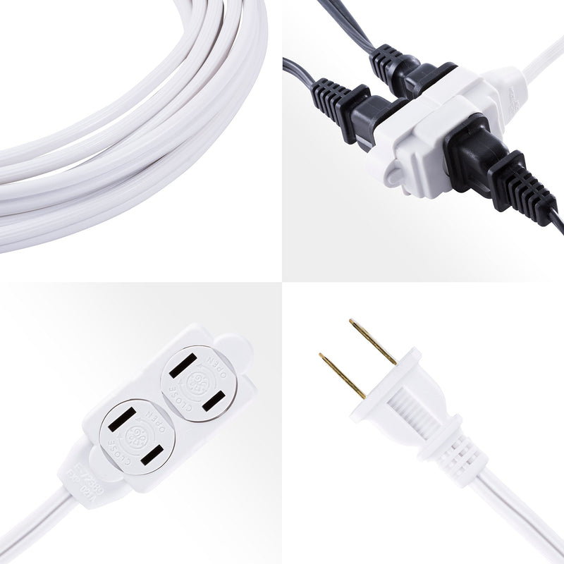 [Australia - AusPower] - GE 3-Outlet Power Strip, 12 Ft Extension Cord, 2 Prong, 16 Gauge, Twist-to-Close Safety Outlet Covers, Indoor Rated, Perfect for Home, Office or Kitchen, UL Listed, White, 51954 1 Pack 