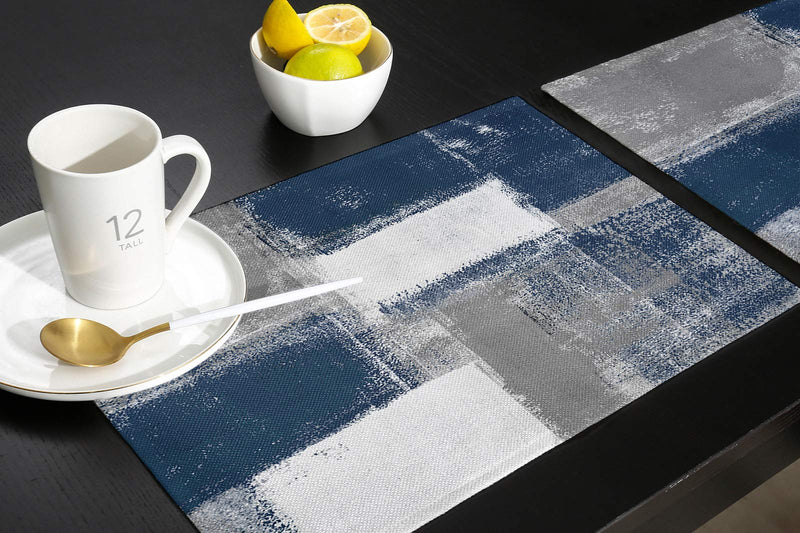 [Australia - AusPower] - Bingigo Blue Placemats Set of 6 for Dining Table Cotton Linen Heat Insulating Kitchen Table Mats Durable Washable Blue and Grey Abstract Paint Art Graffiti Farmhouse Placemat for Dinner Party 13"X19"(33x48cm)*6pc Abstractbig1865 