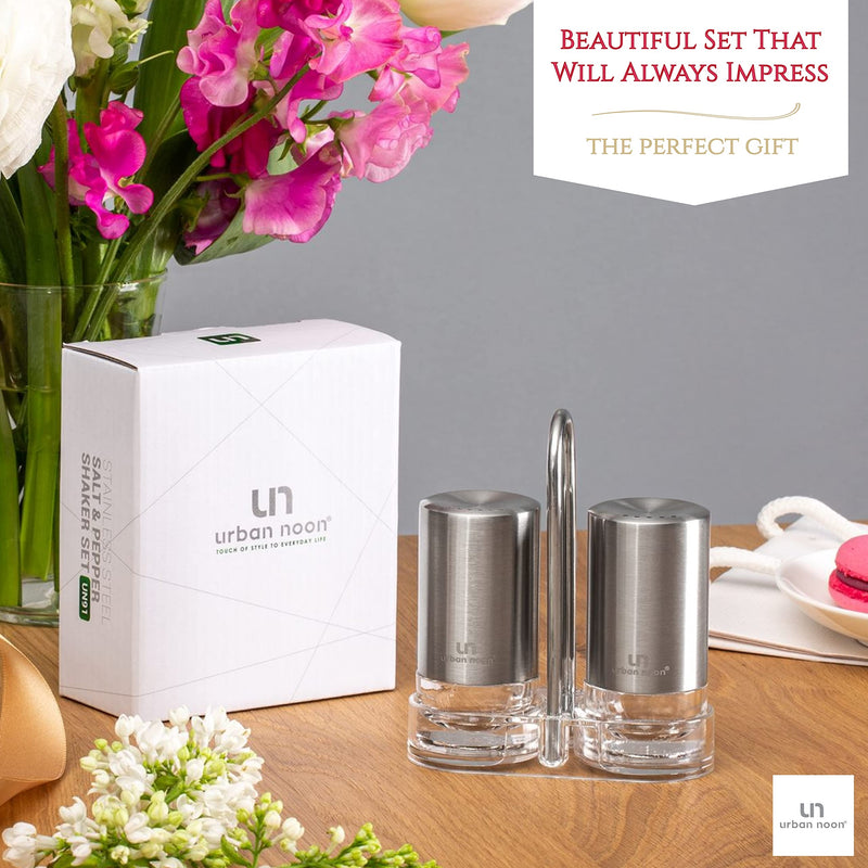 [Australia - AusPower] - Salt and Pepper Shakers with Holder - Elegant Stainless Steel Shaker Set by urban noon 
