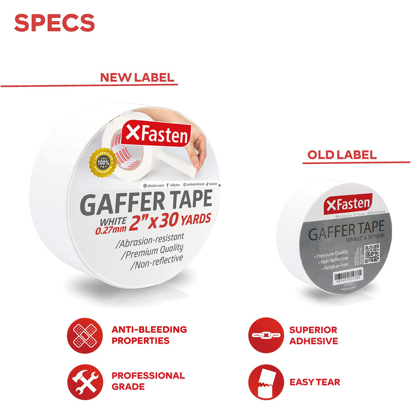 [Australia - AusPower] - XFasten Professional Grade Gaffer Tape, 2 Inch X 30 Yards (White) White 