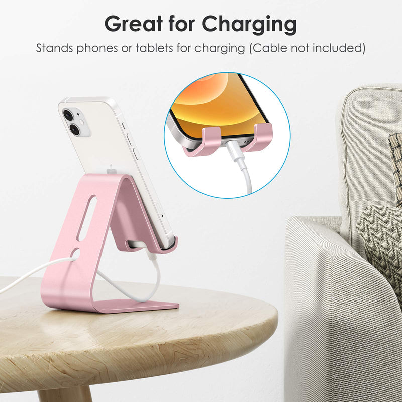 [Australia - AusPower] - Upgraded Aluminum Cell Phone Stand, OMOTON C1 Durable Cellphone Dock with Protective Pads, Smart Stand Designed for iPhone 11 Pro Max XR XS 8 Plus 7 SE, iPad Mini, Android Phones, Rose Gold 