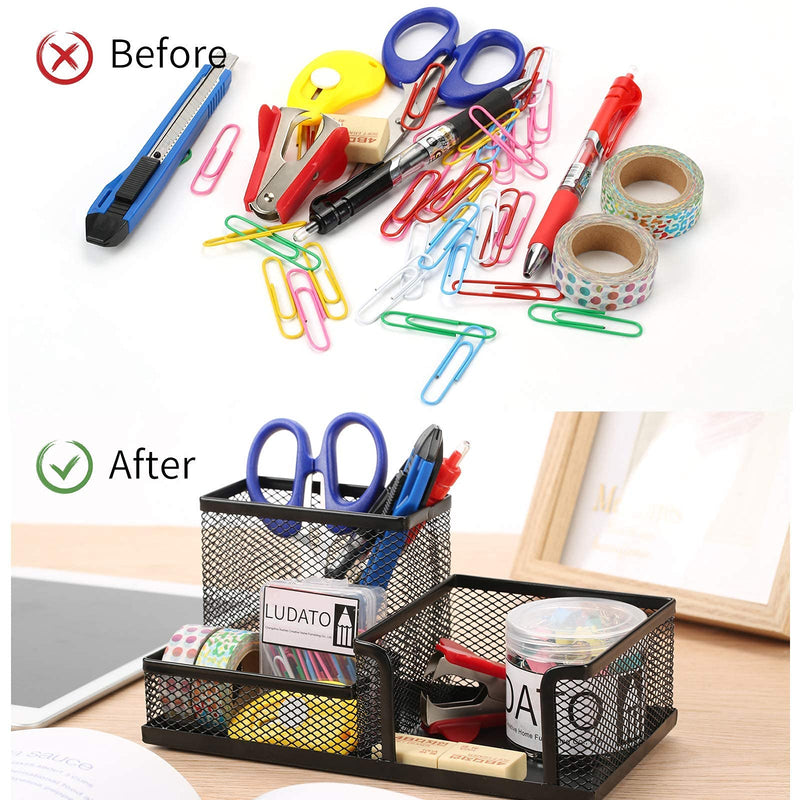 [Australia - AusPower] - Ludato 2 Pieces Mesh Pen Holder Desk Organizers，3 Compartments Black Mesh Pencil Holder for Desk Gifts for Husband 