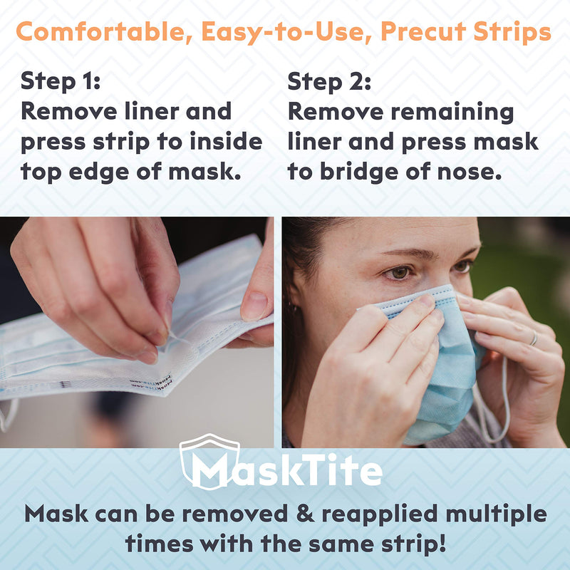 [Australia - AusPower] - MaskTite – Face Mask Tape, No Fogging Glasses. No Slipping Masks. No Gaps. Made in USA. Gentle, Medical-Grade, Hypoallergenic, Latex Free, Double-Sided Tape 36 Precut Strips. Works with Any Mask. 