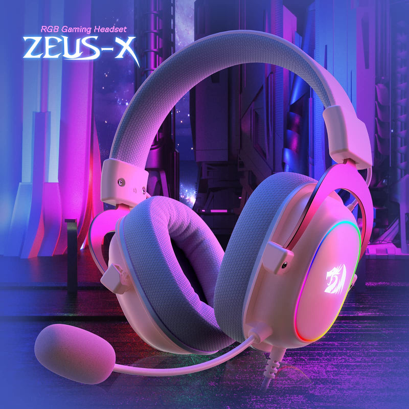 [Australia - AusPower] - Redragon H510 Zeus-X RGB Pink Wired Gaming Headset - 7.1 Surround Sound - 53MM Audio Drivers in Memory Foam Ear Pads w/Durable Fabric Cover- Multi Platforms Headphone - USB Powered for PC/PS4/NS Pink-RGB 