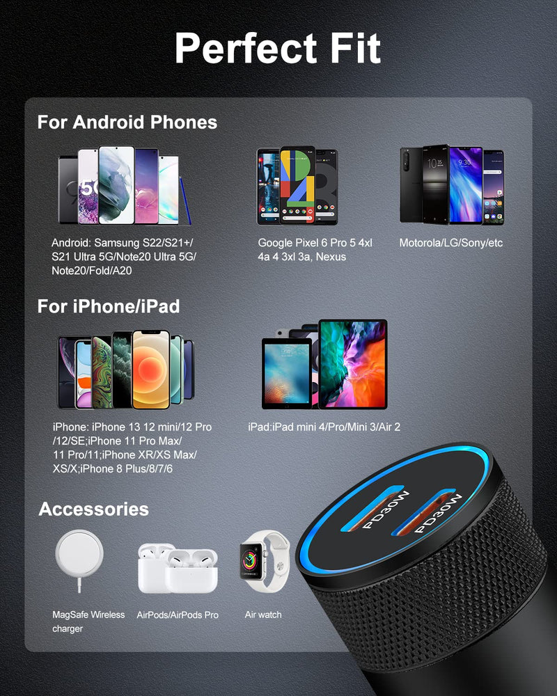 [Australia - AusPower] - USB C Car Charger, 60W Cigarette Lighter Flush Adapter, Type C Fast Charging Car Plug Block for iPhone 13 Pro Max, Samsung Galaxy S21 Ultra, Pixel 6 Pro,3A XL, LG Stylo, AILKIN Automobile USB PD Port 