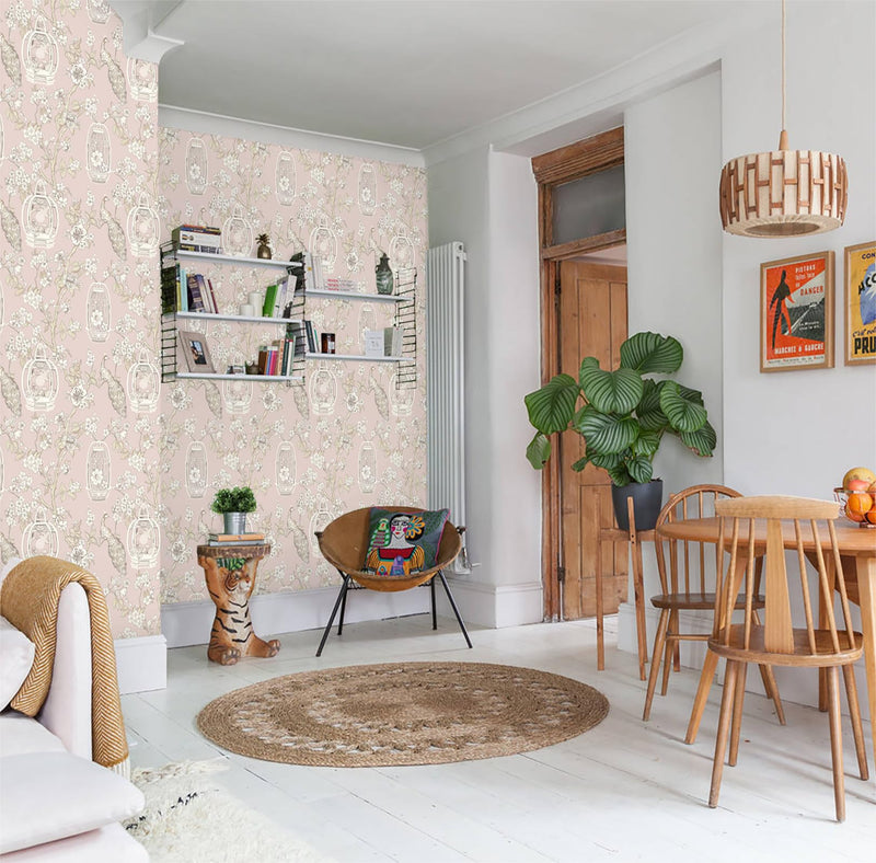 [Australia - AusPower] - Feisoon Pink Wallpaper Brown Bird Contact Paper Flower Peel and Stick Wallpaper Self Adhesive Wallpaper Birdcage Wallpaper Waterproof Removable Wallpaper for Cabinet Bedroom Laundry Decor 16.14â€x78.7 16.14"x78.7" 