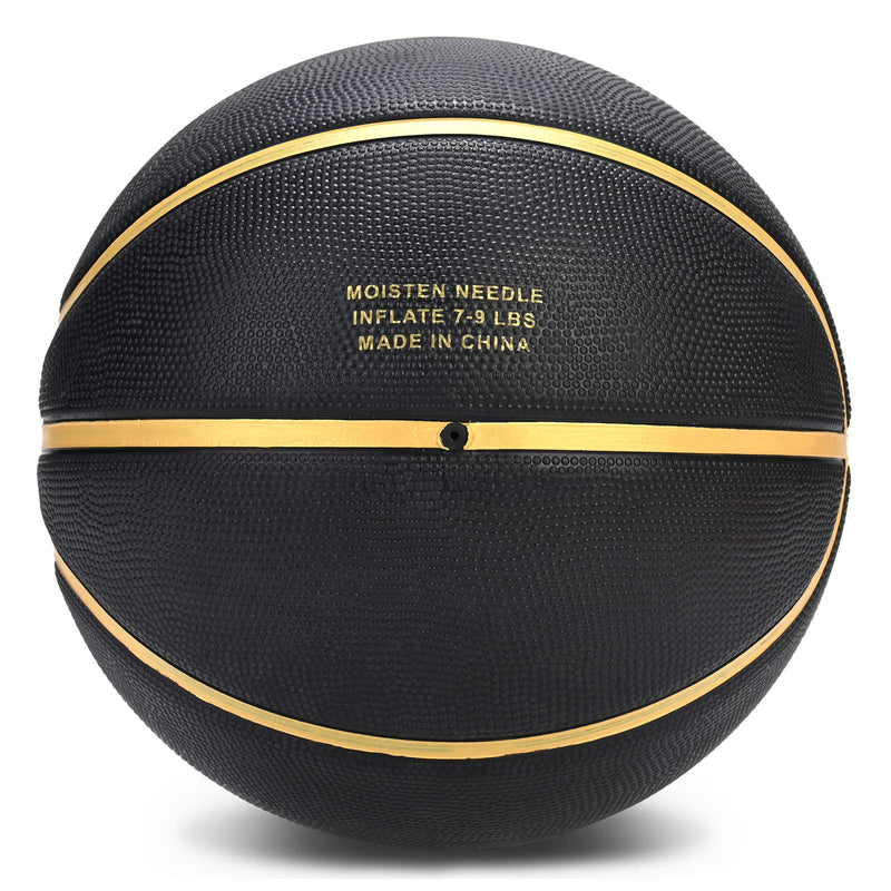 [Australia - AusPower] - Dakapal Rubber Basketball Size 5 for Teens Adults Indoor Outdoor Basketballs for Game Gym Training Competition Sports Streetball Gift for Boys Girls Youth (Black&Gold/Deflated) 
