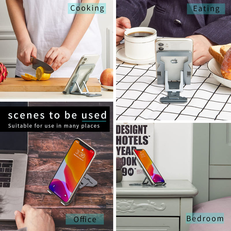 [Australia - AusPower] - AISIONE Phone Holder for Desk, Adjustable and Foldable Desktop Cell Holder,Aluminum Phone Stand with Non-Slip Anti-Scratch Pad, Portable Ultra-Thin Phone Holder, Compatible with Most Smartphone 