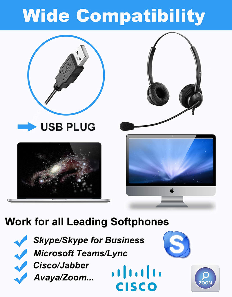 [Australia - AusPower] - Sinseng USB Headset with Noise Cancelling Microphone for Laptop, Computer Headphones with Dictation Mic for Call Center Office, PC Headset for Skype Zoom Meetings Microsoft Teams Conference Call 