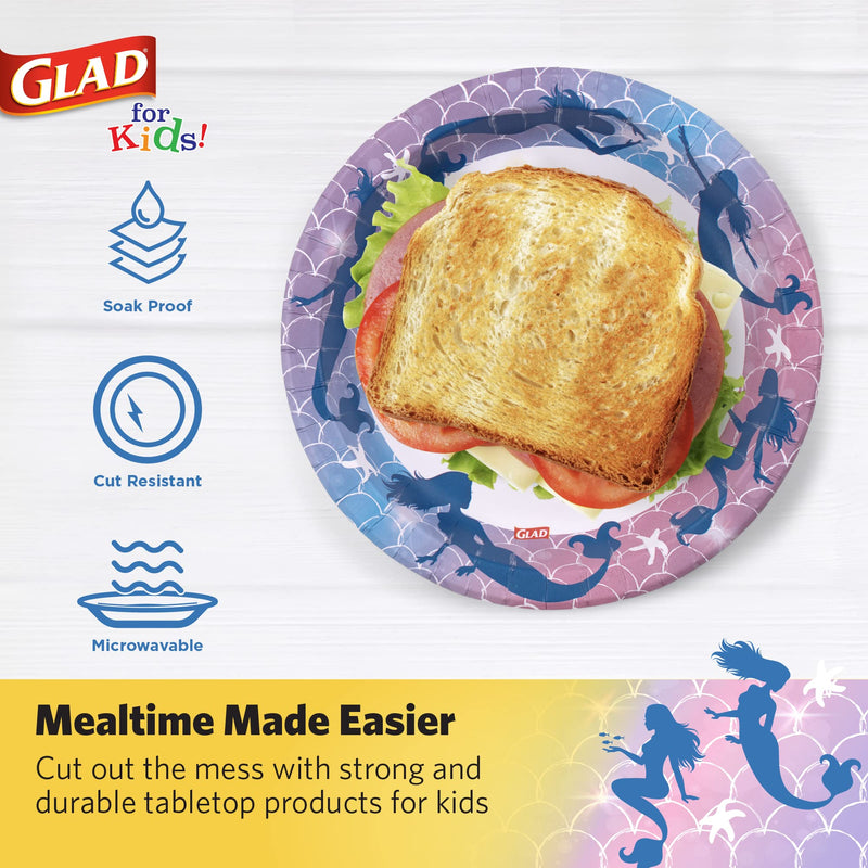 [Australia - AusPower] - Glad for Kids Mermaids 7” Paper Plates, Microwave Safe | Mermaids Kids Plates | Mermaids Paper Plates for Everyday Use, 7” Round Paper Snack Plates 20ct 7" Paper Plates - 20 ct 