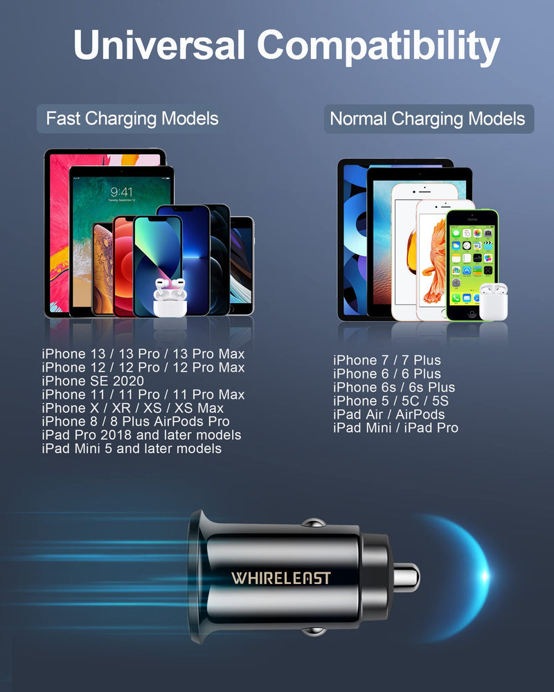 [Australia - AusPower] - [Apple MFi Certified] Fast iPhone Car Charger, WHIRELEAST 38W Dual Port USB C Power Delivery Car Charger Adapter with 2X 3FT Lightning Cable for iPhone 13 12 Pro Max Mini 11 XS XR X 8, iPad, AirPods 