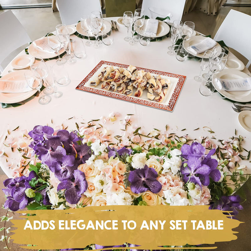 [Australia - AusPower] - Yumchikel-Decorative Plastic Serving Tray & Platter Set (4pk) - Rose Gold Disposable Party Trays & Platters for Food - Weddings, Upscale Parties, Dessert Table, Cupcake display -14"x7.5" inches 