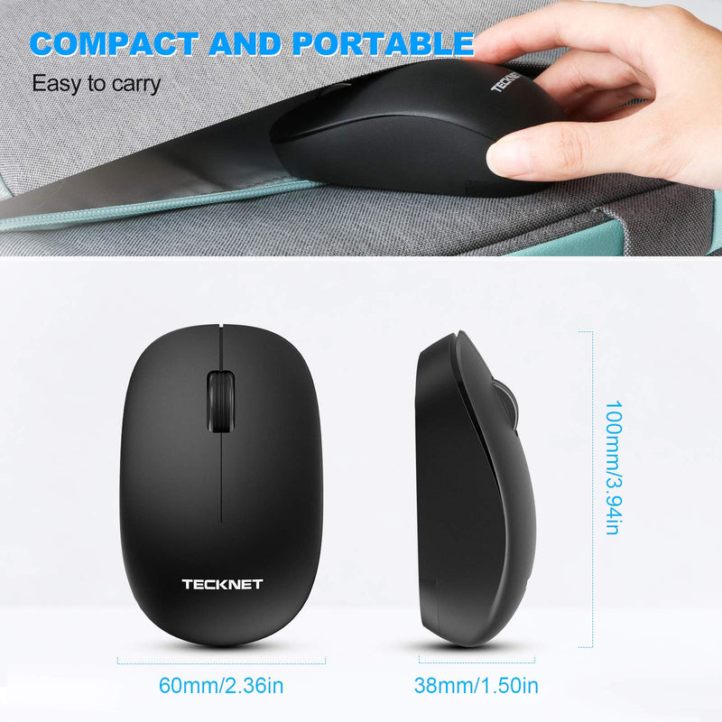 [Australia - AusPower] - TECKNET Wireless Mouse, 2.4G Compact Cordless Computer Mice with Nano Receiver, Portable Optical Mouse for Laptop PC Chromebook Notebook – Black 