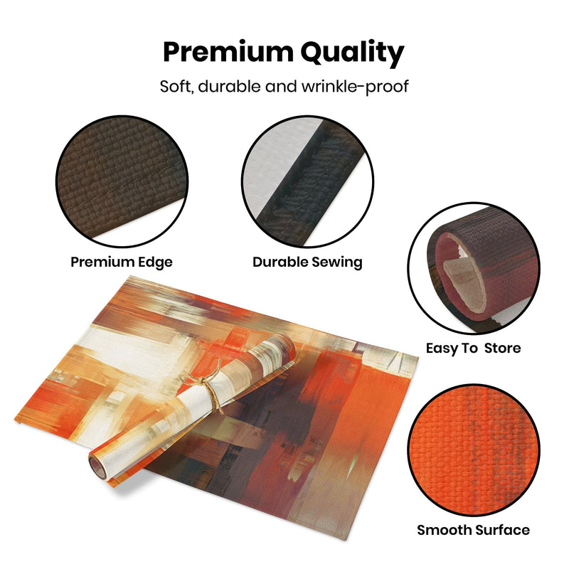 [Australia - AusPower] - Modern Art Placemats Set of 4 Orange Abstract Painting Place Mats Washable Linen Placemat for Kitchen Dining Table Home Party Decor 18x12 Inches 