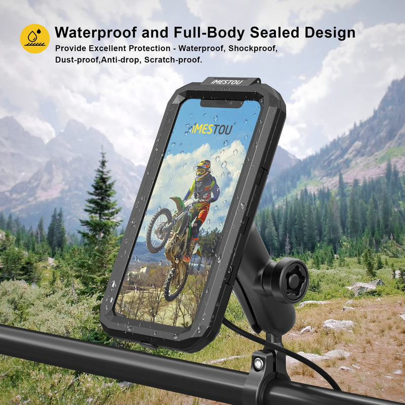 [Australia - AusPower] - Anti-Theft Waterproof Motorcycle Phone Holder-iMESTOU Bike Phone Mount 1" Ball Handlebar Stem Mobile Holder with Double Socket Arms 720° Rotation Aluminium Base for 5.5"-6.8" Cellphones (L) L--For 5.5"-6.8" Phones 
