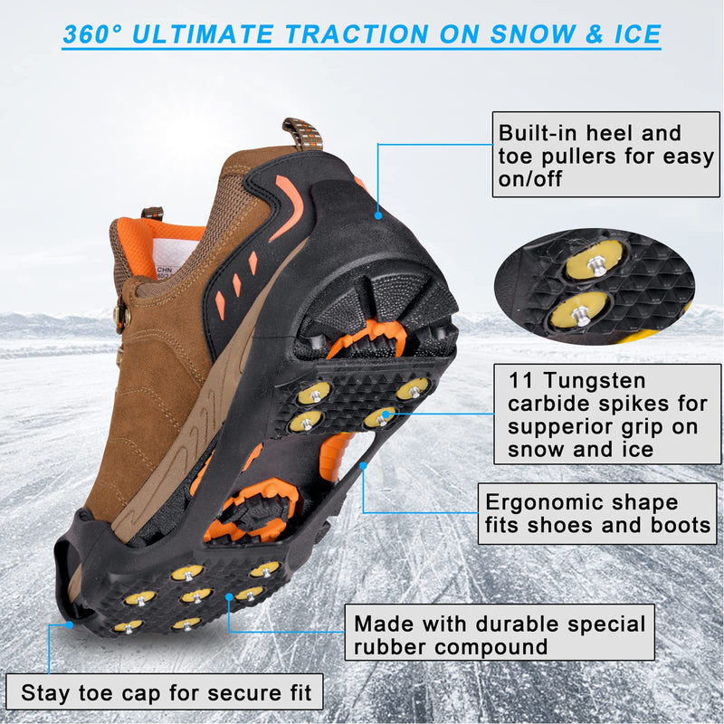 [Australia - AusPower] - Crampons Ice Cleats Snow Traction Cleats for Walking on Snow and Ice Winter Ice Snow Grips 11 Studs Anti-Slip Traction Cleats for Shoes and Boots Medium 