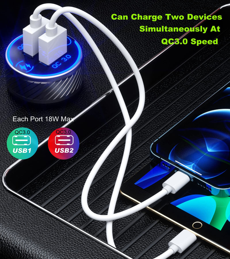 [Australia - AusPower] - Car Charger, BRCOVAN Dual QC3.0 Port USB Car Charger Adapter, 36W 3A Fast Charge Car Phone Charger with Touch Switch & Blue LED 