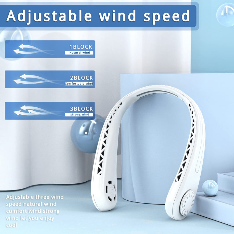 [Australia - AusPower] - ASNUG Neck Fan, Bladeless Neck Fan, USB Rechargeable Personal Fan, 360° Hands Free Wearable Fan, Angle Adjustable, 3 Speeds,Faster Cooling, Super Quiet White 
