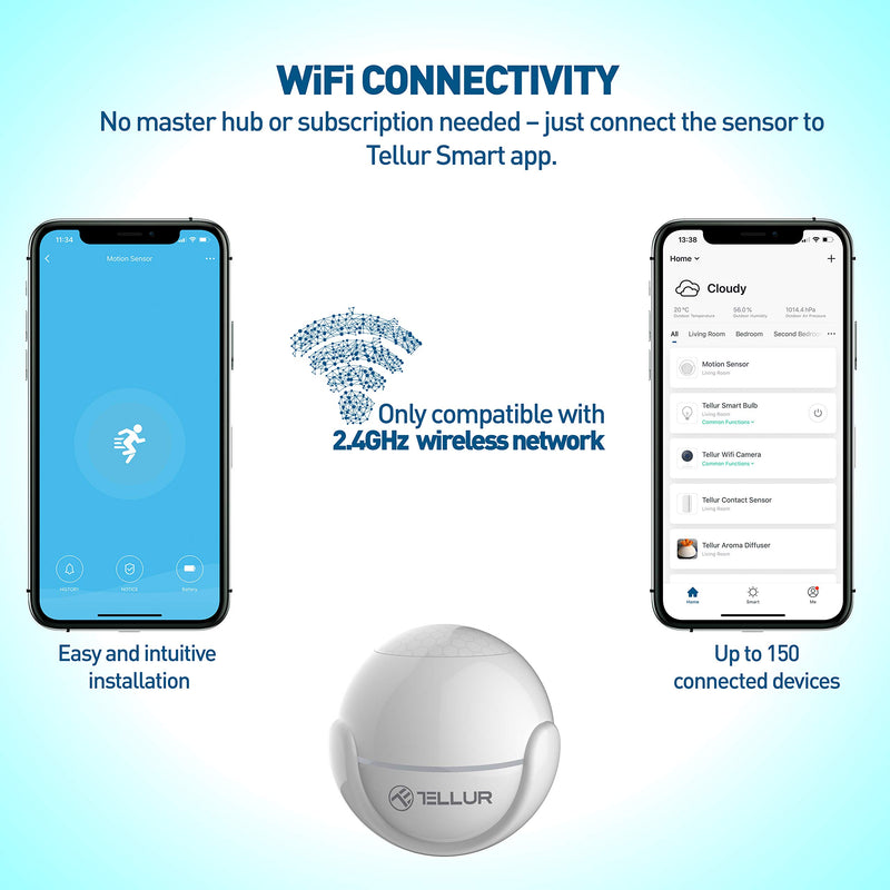 [Australia - AusPower] - TELLUR Smart WiFi Motion PIR Sensor, Controllable via Phone App, No Hub Required, Round, Diameter 5cm, White 