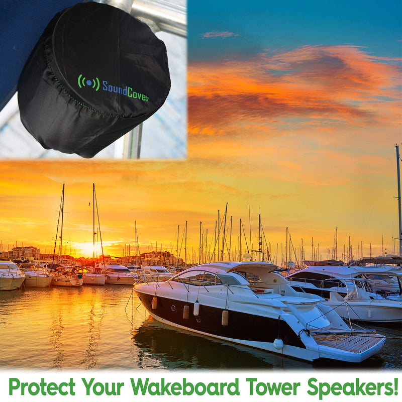 [Australia - AusPower] - Extra Large Black Marine Wakeboard Tower Pod Speaker Storage Covers for Large Round Boat Speakers - Cover Size Dimensions: Height 14" x Width 14" x Depth 12.8” - Check Dimensions Before Ordering 