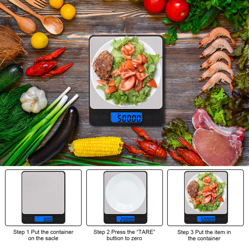 [Australia - AusPower] - XINBAOHONG Rechargeable USB Digital Kitchen Scale 500g/ 0.01g, Pocket Jewelry Scale, Cooking Food Scale with 2 Trays, LCD, 6 Units, Tare, PCS Function 