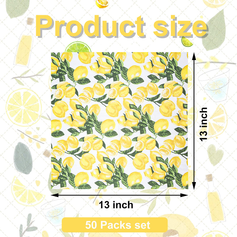 [Australia - AusPower] - 50 Count Lemon Paper Napkin 13 x 13 Inch Disposable Decorative Napkins 3-Ply Luncheon Paper Napkins Lemon Printed Square Beverage Dinner Napkins for Party Supplies Table Decor 50 