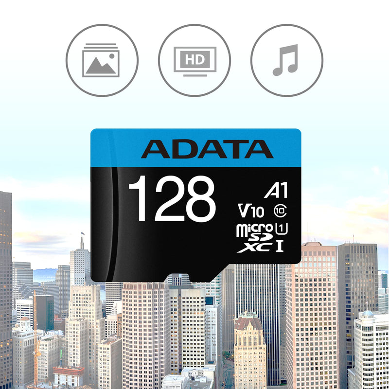 [Australia - AusPower] - ADATA Premier 128GB MicroSDHC/SDXC UHS-I Class 10 V10 A1 Memory Card with Adapter Read up to 100 MB/s (AUSDX128GUICL10A1-RA1) 