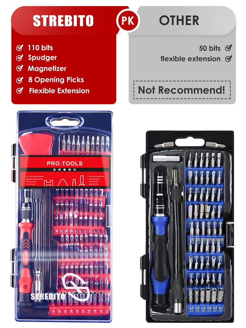 [Australia - AusPower] - STREBITO Precision Screwdriver Sets 124 in 1 Magnetic Repair Kit with 110 Bits Electronics Tool Kit for Computer, PC, iPhone, Laptop, Cell Phone, MacBook, PS4, Nintendo, Xbox, Game Controller(Red) Red 