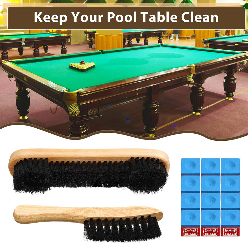 [Australia - AusPower] - Patelai 3 Set Billiards Pool Table and Rail Brush Including 12 Pieces Pool Cue Chalk Cubes Snooker Table Wooden Cleaning Brush Kit Table Billiards Accessories, 9 Inches (Beige) 