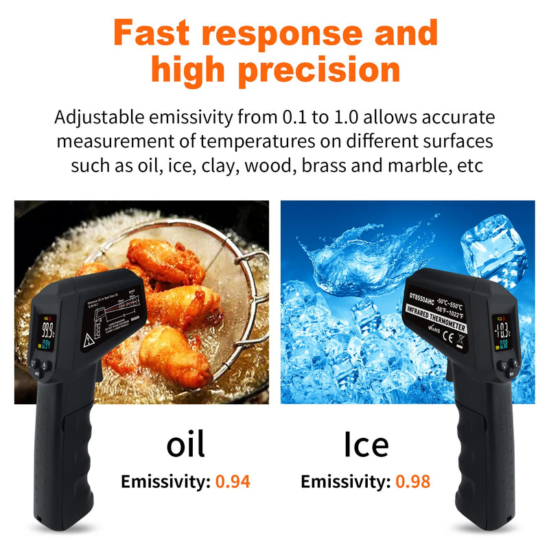 [Australia - AusPower] - AHOSOUTLY Infrared Thermometer Temperature Gun -58℉~ 1022℉ (-50℃ ~ 550℃) Non-Contact Instant-Read Digital Laser Infrared Ir Thermometer with Color Screen (Black) 