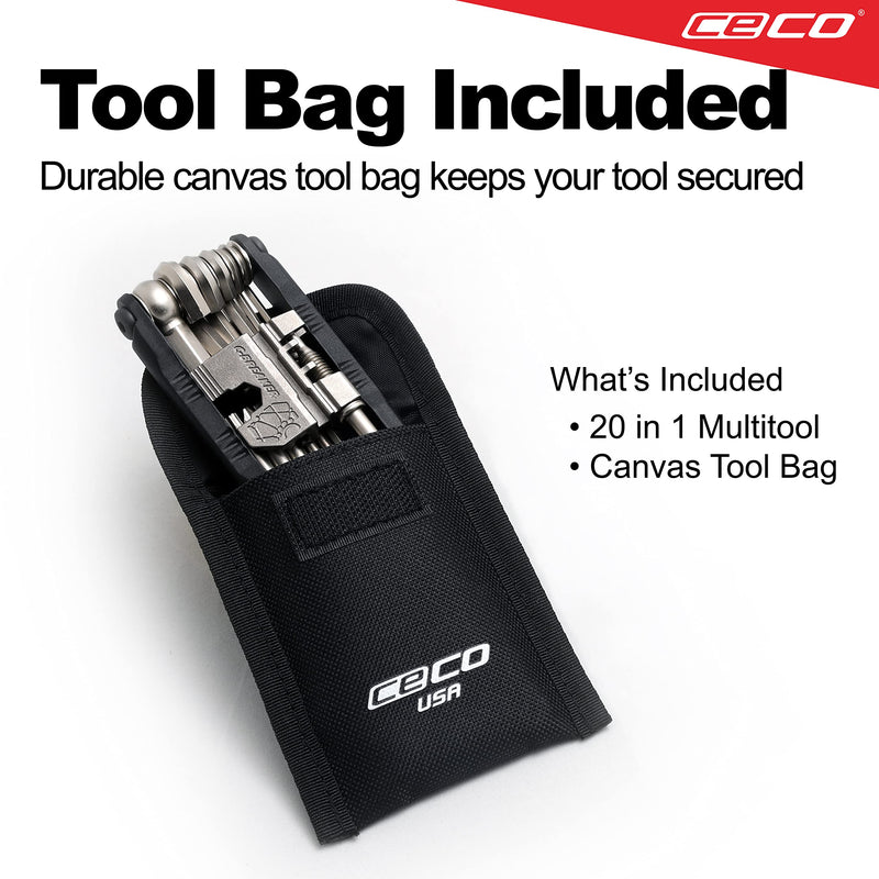 [Australia - AusPower] - CECO-USA 20 Function Bike Tool with Chain Breaker – Bicycle Multi Tool – Heavy Duty, Compact Pocket Sized, Lightweight – High Strength CR-V 6150 Tool Steel – Easy To Carry 