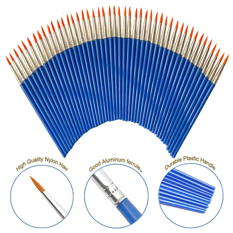 [Australia - AusPower] - 100 PCS Pointed Round Paint Brushes Bulk for Kids/Classroom/Students/Beginners，Art Paintbrush Set for Acrylic Painting/Oil/Watercolor，Small Brush Bulk for Detail Painting,Short Plastic Handle 