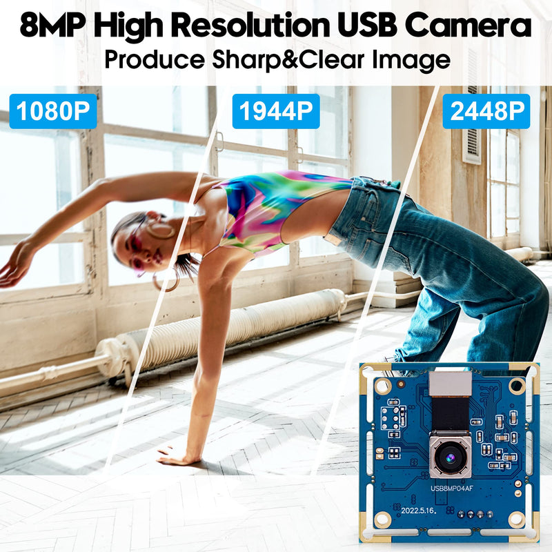 [Australia - AusPower] - ELP 8mp USB Camera Autofocus 4K PC Camera Module for Computer and Raspberry Pi Mini UVC USB2.0 Webcam Board IMX179 Industrial Lightburn Camera Low Distortion CCTV Laser Engraver Camera for Laptop 