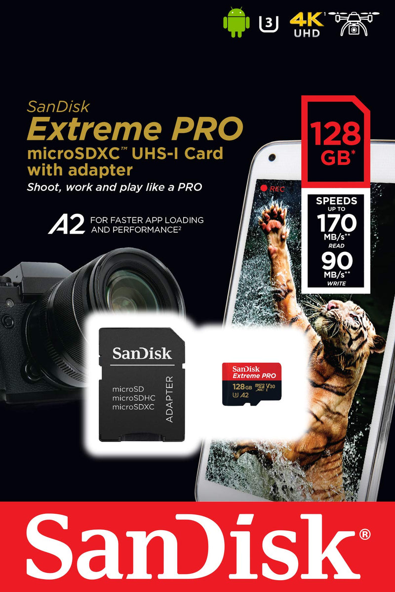[Australia - AusPower] - SanDisk Extreme Pro SDXC UHS-I U3 A2 V30 128GB + Adapter, SDSQXCY-128G-GN6MA 
