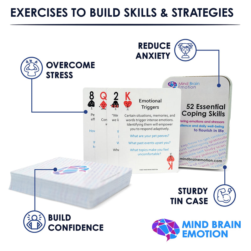 [Australia - AusPower] - 52 Essential Coping Skills Cards - Exercises for Stress Management, Anxiety Relief - Build Emotional Agility, Resilience, Confidence - Self Care Therapy Games for Teens, Adults - by Harvard Educator Stress Relief 