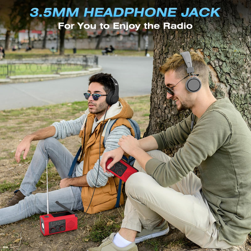 [Australia - AusPower] - 【2023 Newest】 NOAA Emergency Weather Radio, 4000mAh Weather Alert Radio Solar Charging, Hand Crank & USB Charged, AM/FM Radio with LED Flashlight, Reading Lamp, SOS Alarm, Headphone Jack for Outdoor Red 