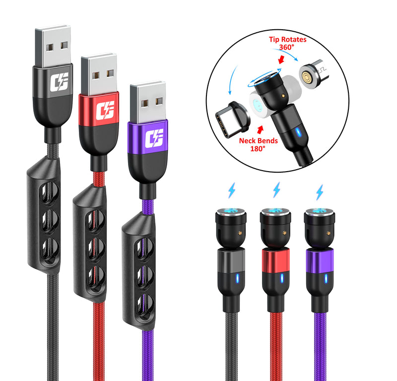 [Australia - AusPower] - CinchForce 540 Degree Magnetic 3-in-1 Data/Charging Cable with Magnetic Adapters and Storage Compartment, Compatible with Type-C, iProduct, Micro-USB, Updated for 2020-3 Pack (6.6ft/3.3ft/1.6ft) 3Pack Multi 
