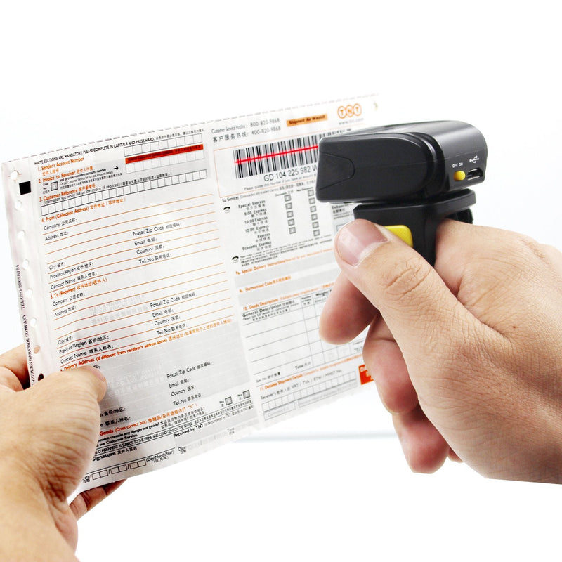 [Australia - AusPower] - 1D Wireless Ring Barcode Scanner. Portable Bluetooth Finger Ring Compatible 1D Laser Digital Barcode Reader Mini Portable for Windows, Mac OS, Android with Vibration Alert Barcode Reader 