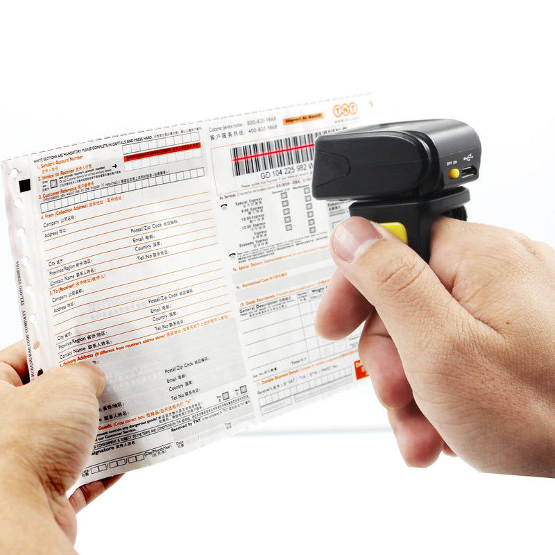 [Australia - AusPower] - Bluetooth Wireless Ring Barcode Scanner, Symcode 1D Compatible with Bluetooth Function & 2.4GHz Wireless & Wired Connection, Portable Wearable Mini Finger Bar Code Reader 
