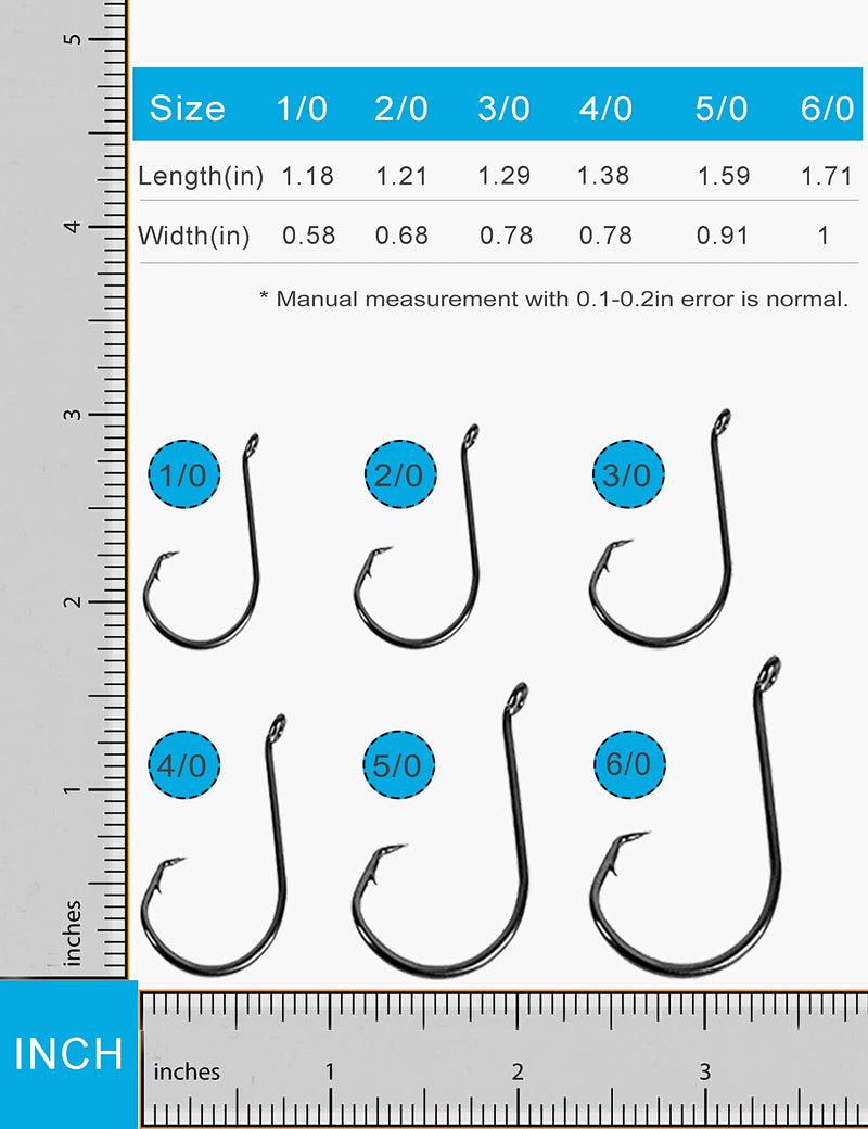 [Australia - AusPower] - Facikono Circle Hooks Saltwater Catfish Bass Fishing Hooks, 180pcs Octopus Offset Fishing Hooks with 5pcs Power Clips 