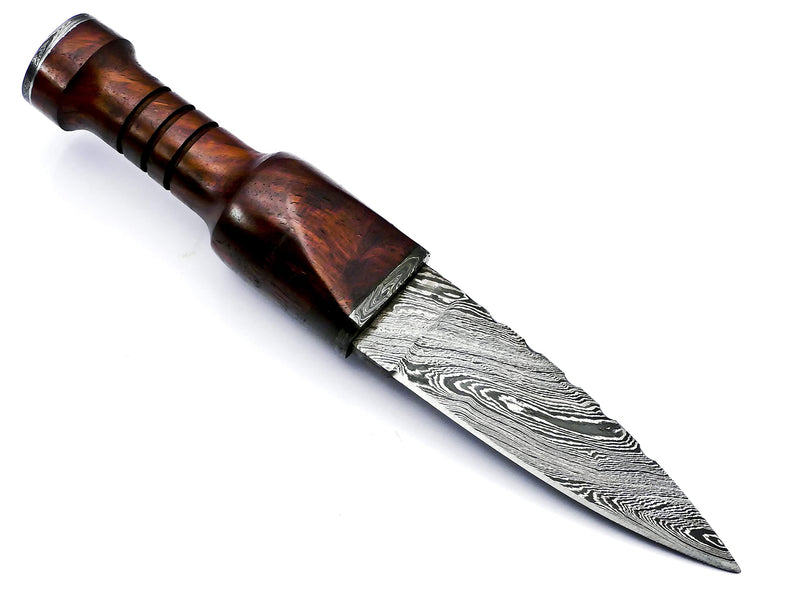 [Australia - AusPower] - MID AMERICA Mid American Cutlery Damascus Steel Fixed Blade Knife With Natural Wood And Engraved Handle 