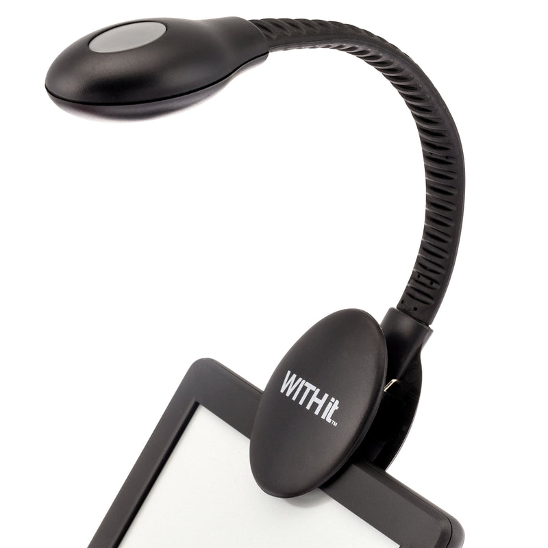 [Australia - AusPower] - WITHit USB Rechargeable Clip On Book Light – Black – LED Reading Light for Books, eBooks, Reduced Glare, Lightweight - Integrated USB Plug, Rechargeable Battery Included 