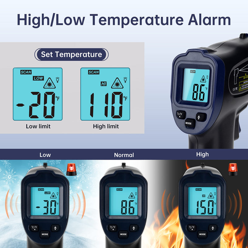 [Australia - AusPower] - ERICKHILL Infrared Thermometer, -50°C~600°C /(-58°F~1112°F) Temperature Gun Non-Contact Digital Laser Thermometer with Adjustable Emissivity Temp Alarm Cooking Rook Repairs, Blue -50°C~600°C /(-58°F~1112°F) 