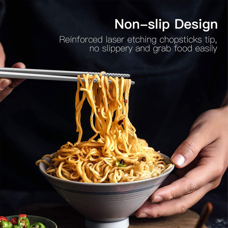 [Australia - AusPower] - Metal Chopsticks Reusable 18/8 Stainless Steel Chopsticks Multipack Dishwasher Safe Chop Sticks Cute Laser Engraved Non-slip Japanese Korean Chopstick for Cooking Eating 9 1/4 Inches 5 Pairs Gift Set Silver 