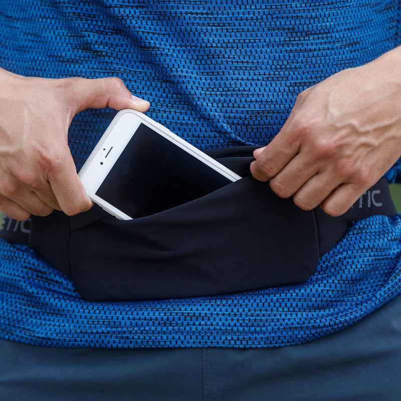[Australia - AusPower] - Fitletic Zipless Running Belt, Waist Pack for Women & Men Easy-Access Travel Pouch Workout Bag with Grippers No-Bounce Sport Fanny Pack Phone Holder for iPhone 13, 12 Pro Max, Galaxy S21, Pixel 6 Black 
