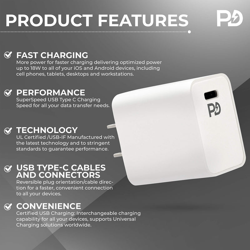 [Australia - AusPower] - iPhone 13 PRO Compatible PD Fast Charging | 18W USB C Wall Charger | Power Delivery Quick Charge USB Type-C Power Adapter | UL Listed & Certified | Ultra Compact 