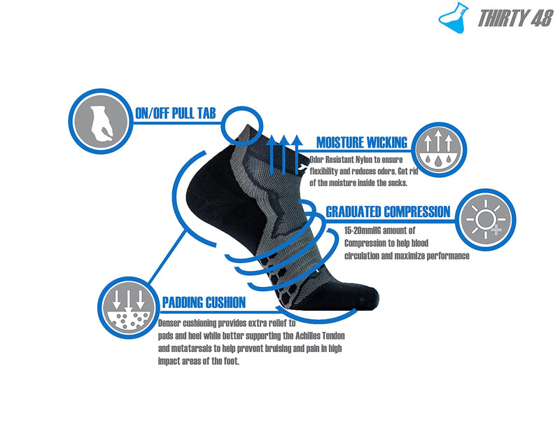 [Australia - AusPower] - Thirty48 Performance Compression Low Cut Running Socks for Men and Women | More Compression Where Needed [3 Pair] Black/Gray X-Large 