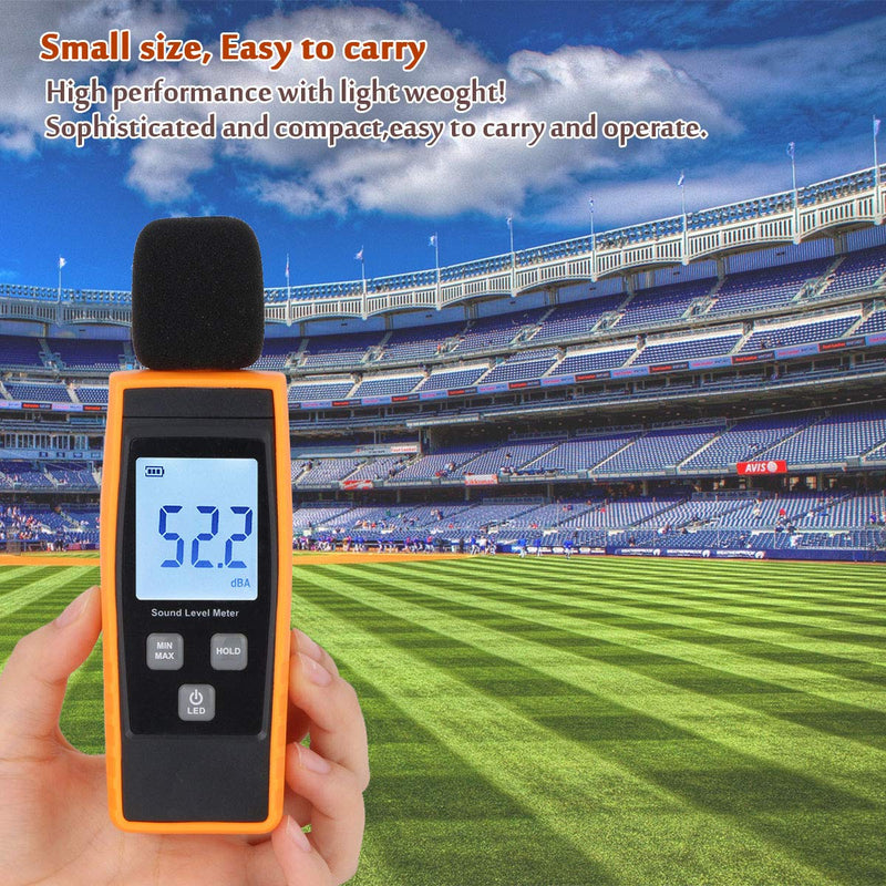 [Australia - AusPower] - Hand-Held Sound Level Meter,V-Resourcing 30~130 dB Decibel Noise Measurement Tester with Backlight Digital LCD Display for Indoor/Outdoor Uses [Max/Min/Hold Function] Orange 